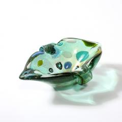 Mid Century Hand Blown Murano Glass Emerald Green Millefiori Detailed Bowl - 3600167