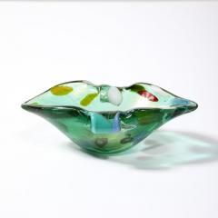 Mid Century Hand Blown Murano Glass Emerald Green Millefiori Detailed Bowl - 3600172
