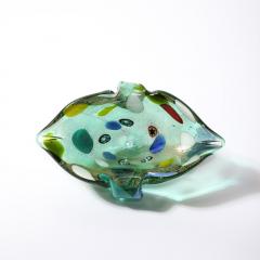 Mid Century Hand Blown Murano Glass Emerald Green Millefiori Detailed Bowl - 3600233