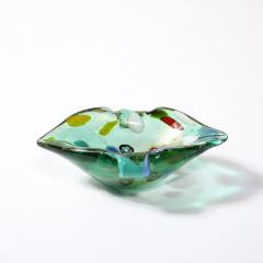 Mid Century Hand Blown Murano Glass Emerald Green Millefiori Detailed Bowl - 3600238