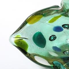 Mid Century Hand Blown Murano Glass Emerald Green Millefiori Detailed Bowl - 3600274