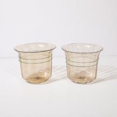 Mid Century Hand Blown Murano Glass Smoked Amber 24kt Gold Fleck Ice Buckets - 4304165