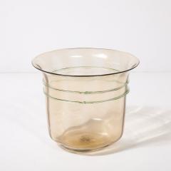 Mid Century Hand Blown Murano Glass Smoked Amber 24kt Gold Fleck Ice Buckets - 4304166