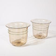 Mid Century Hand Blown Murano Glass Smoked Amber 24kt Gold Fleck Ice Buckets - 4304167