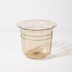 Mid Century Hand Blown Murano Glass Smoked Amber 24kt Gold Fleck Ice Buckets - 4304171