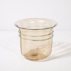 Mid Century Hand Blown Murano Glass Smoked Amber 24kt Gold Fleck Ice Buckets - 4304173