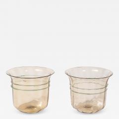 Mid Century Hand Blown Murano Glass Smoked Amber 24kt Gold Fleck Ice Buckets - 4305743