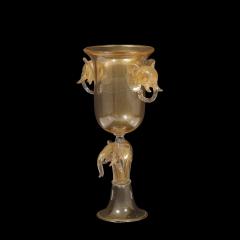 Mid Century Hand Blown Murano Glass Urn Form Vase w Sculptural Elephants Motifs - 4231247