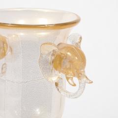 Mid Century Hand Blown Murano Glass Urn Form Vase w Sculptural Elephants Motifs - 4231253