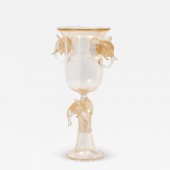 Mid Century Hand Blown Murano Glass Urn Form Vase w Sculptural Elephants Motifs - 4231510