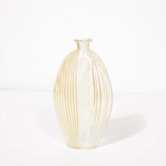 Mid Century Hand Blown Murano Glass Vase W White Yellow Linear Detailing - 4075830