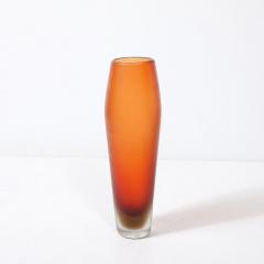 Mid Century Hand Blown Murano Glass Vase in Apricot W Fine Reeded Detailing - 4233664