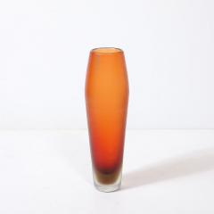 Mid Century Hand Blown Murano Glass Vase in Apricot W Fine Reeded Detailing - 4233665