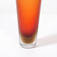 Mid Century Hand Blown Murano Glass Vase in Apricot W Fine Reeded Detailing - 4233674