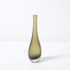 Mid Century Hand Blown Murano Glass Vase in Sap Green W Fine Textural Detailing - 4233606