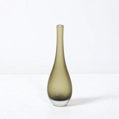 Mid Century Hand Blown Murano Glass Vase in Sap Green W Fine Textural Detailing - 4233612