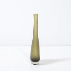 Mid Century Hand Blown Murano Glass Vase in Sap Green W Fine Textural Detailing - 4233614