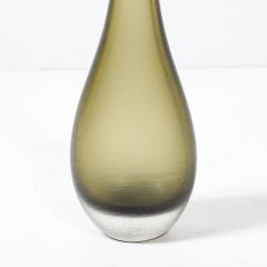 Mid Century Hand Blown Murano Glass Vase in Sap Green W Fine Textural Detailing - 4233615