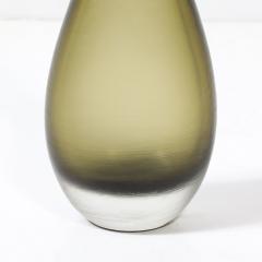 Mid Century Hand Blown Murano Glass Vase in Sap Green W Fine Textural Detailing - 4233617