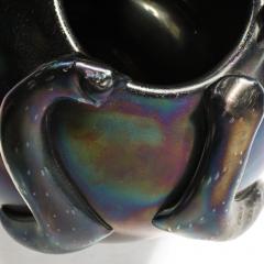 Mid Century Hand Blown Murano Iridescent Black Glass Vase w Sculptural Detail - 4622622