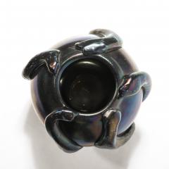 Mid Century Hand Blown Murano Iridescent Black Glass Vase w Sculptural Detail - 4622629