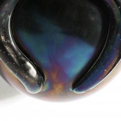 Mid Century Hand Blown Murano Iridescent Black Glass Vase w Sculptural Detail - 4622630