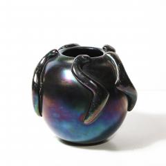 Mid Century Hand Blown Murano Iridescent Black Glass Vase w Sculptural Detail - 4622641
