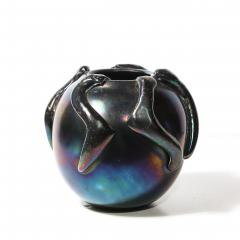 Mid Century Hand Blown Murano Iridescent Black Glass Vase w Sculptural Detail - 4622651