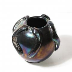 Mid Century Hand Blown Murano Iridescent Black Glass Vase w Sculptural Detail - 4622652
