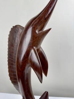 Mid Century Hand Carved Iron Wood Swordfish Sculpture - 3576574