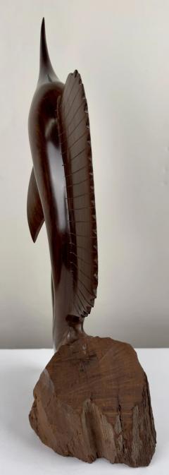 Mid Century Hand Carved Iron Wood Swordfish Sculpture - 3576576