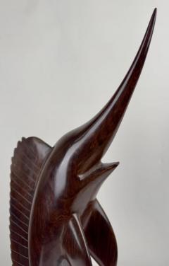 Mid Century Hand Carved Iron Wood Swordfish Sculpture - 3576577