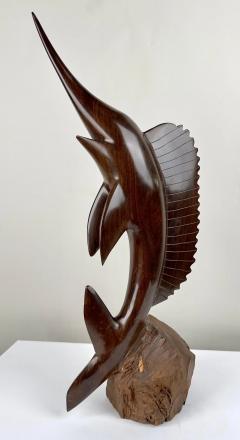 Mid Century Hand Carved Iron Wood Swordfish Sculpture - 3576581