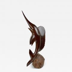 Mid Century Hand Carved Iron Wood Swordfish Sculpture - 3590675