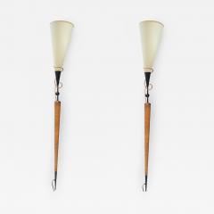 Mid Century Hand Carved Wood and BrassWall Sconces 1960s - 2627975