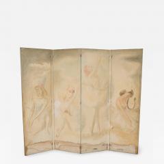 Mid Century Hand Painted Ballet Scene 4 Panel Standing Screen - 2798455