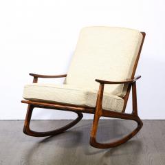 Mid Century Hand Rubbed Walnut Rocking Chair in Holly Hunt Champagne Upholstery - 2143909