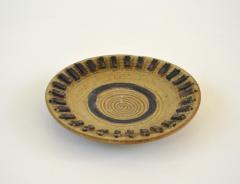 Mid Century Hand Thrown Cream and Charcoal Gray Ceramic Bowl Tray - 3647817