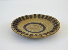 Mid Century Hand Thrown Cream and Charcoal Gray Ceramic Bowl Tray - 3647827