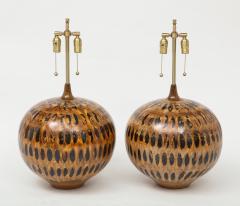 Mid Century Hand Thrown Tortoise Shell Glazed Ceramic Lamps - 1546894