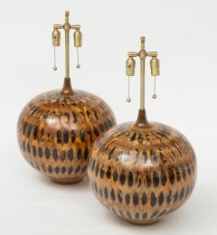 Mid Century Hand Thrown Tortoise Shell Glazed Ceramic Lamps - 1546895