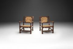Mid Century Handcrafted Wood and Woven Straw Armchairs Europe ca 1950s - 2787020