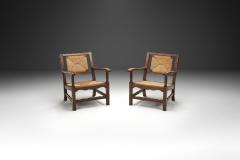 Mid Century Handcrafted Wood and Woven Straw Armchairs Europe ca 1950s - 2787022