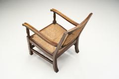 Mid Century Handcrafted Wood and Woven Straw Armchairs Europe ca 1950s - 2787034