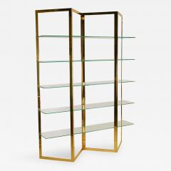 Mid Century Hollywood Regency Brass Glass Etagere Shelving Unit or Wall Unit - 2064742