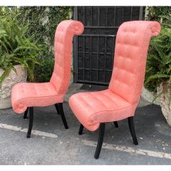 Mid Century Hollywood Regency Scroll Back Chairs W Scalamandre Fabric a Pair - 1598987