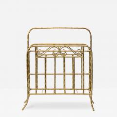 Mid Century Hollywood Regency Style Faux Bamboo Brass Magazine Stand - 4522934