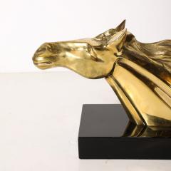 Mid Century Horse Bust Sculpture w Flowing Mane in Polished Brass on Black Base - 4622574