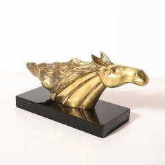 Mid Century Horse Bust Sculpture w Flowing Mane in Polished Brass on Black Base - 4622575