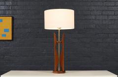 Mid Century Hourglass Sculpted Walnut Brass Table Lamp - 4625555